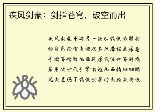 疾风剑豪：剑指苍穹，破空而出
